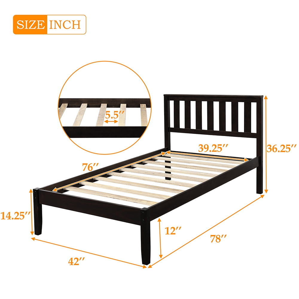 Kepooman Twin Size Wood Platform Bed with Headboard, 78.5”L X 42”W X 37”H, Espresso Kepooman Twin Size Wood Platform Bed with Headboard, 78.5”L X 42”W X 37”H, Espresso