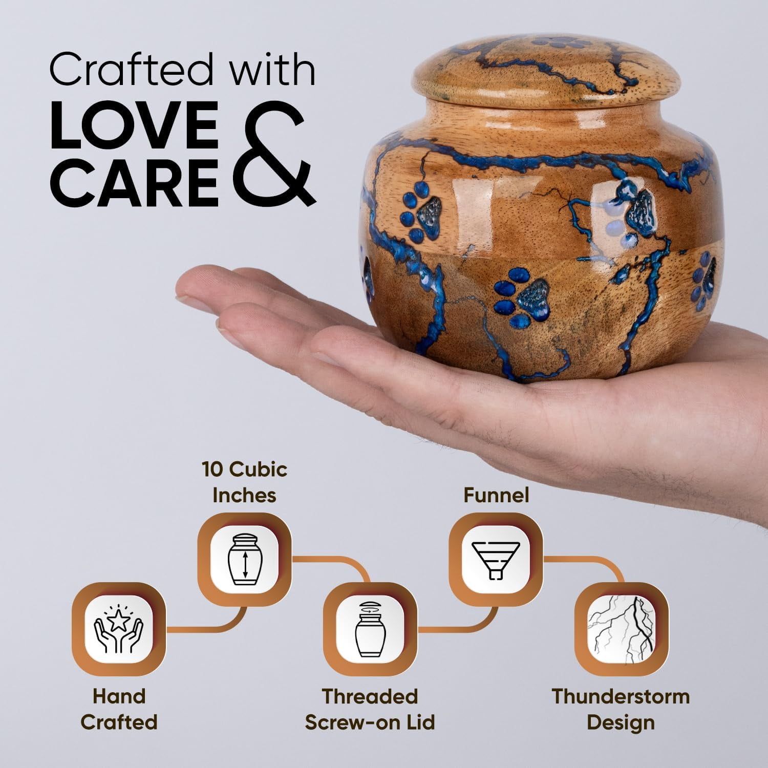 Wood Pet Urns for Dog/Cat Ashes - Small 10 Cu/in Resin Decorative Urn for Ashes for Dog, Urns for Cats - Pet Memorial Remembrance Box