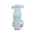 thumbnail image 4 of BLISSFUL STEP Outfit Women's Shoes Rhinestone Crisscross Strappy Block Heel Faux Suede Ankle Buckle Sandals SkyBlue 11, 4 of 8