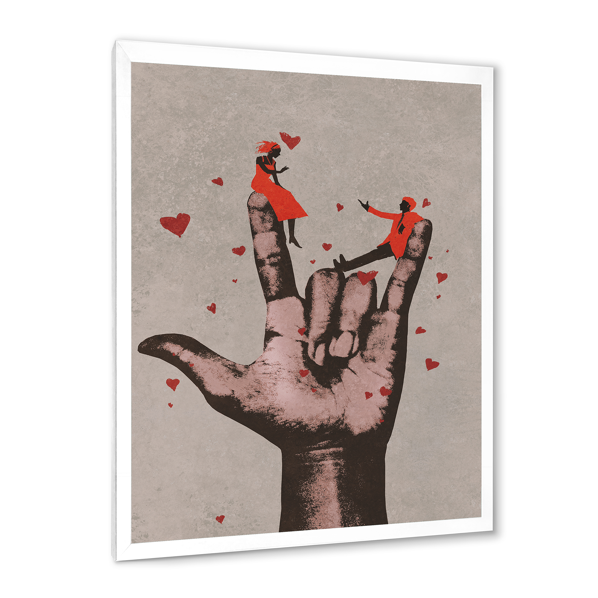 Designart 'I Love You Hand Sign With Romantic Couple' Modern Framed Art Print