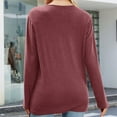 thumbnail image 4 of Mujeres V Masajeadores de cuello manga larga Camiseta suave transpirable color puro flojo dobladillo casual Blusas moda Tops para viajes trabajo vino rojo S, 4 of 6