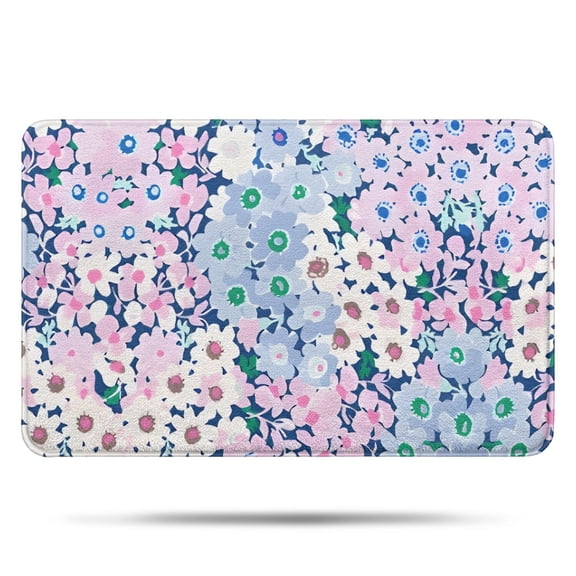 Blue and Pink Pioneer Flower Pattern Bathroom Rugs Mat,Non Slip Microfiber Bathroom Rug,Rubber Backing,Soft Bathroom Mats for Bathroom Floor,Tub and Shower,17x27in(43x68cm)