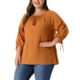 thumbnail image 2 of Blusa campesina de primavera y otoño de 3/4 de manga con cuello atado y hueco para el Día de San Valentín de Agnes Orinda en tallas grandes para mujer 3X Naranja, 2 of 6
