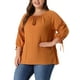 thumbnail image 2 of Blusa campesina de primavera y otoño de 3/4 de manga con cuello atado y hueco para el Día de San Valentín de Agnes Orinda en tallas grandes para mujer 3X Naranja, 2 of 6