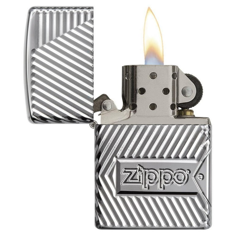 ❤︎ah❤︎ Zippo High Polish Chrome Pocket Lighter, Armor Design, 360Â