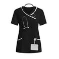 thumbnail image 6 of Busydd Women Scrubs Trendy Colorblock Two Piece Scrub Set V Neck Short Sleeve Top and Stretch Pants Scrubs for Women Set with Pockets, 6 of 9
