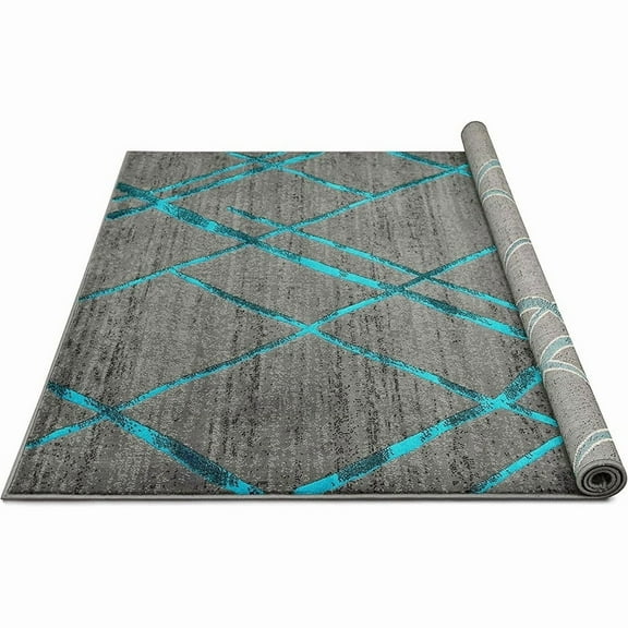 HR HANDCRAFT RUGS HR Modern Geometric Diamond Pattern Contemporary Abstract Area Rug Turquoise - 7'8" X 10'