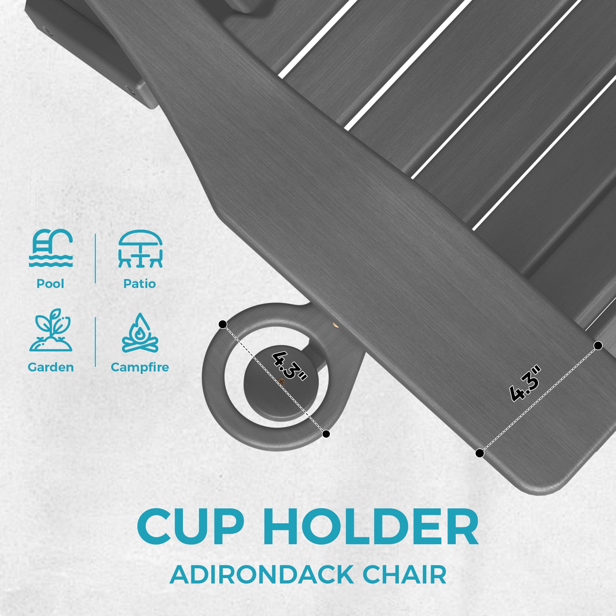 Folding Adirondack Chair Outdoor Fire Pit Chairs with Cup Holder Patio Poolside Garden Gray