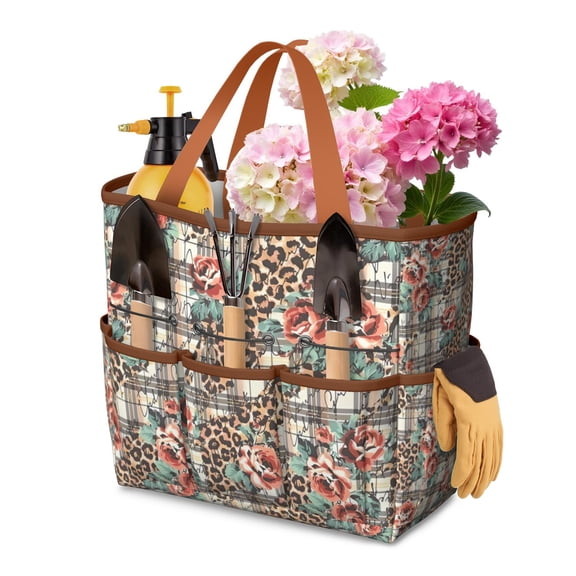 Garden Tool Bag,Pioneer Flower Floral Print Pattern Garden Tool Organizer,Garden Gifts,Waterproof Multi-Pocket Garden Tool Storage 11.8x5.5x11.4 Inch(Tools NOT Included)