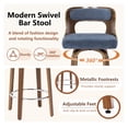 thumbnail image 4 of ClinQ 26 inch Swivel Bar Stools Set of 3, Counter Height Bar Chairs with Walnut Legs and Silver Ring Footrest, Upholstered Linen Fabric, Navy, 4 of 11