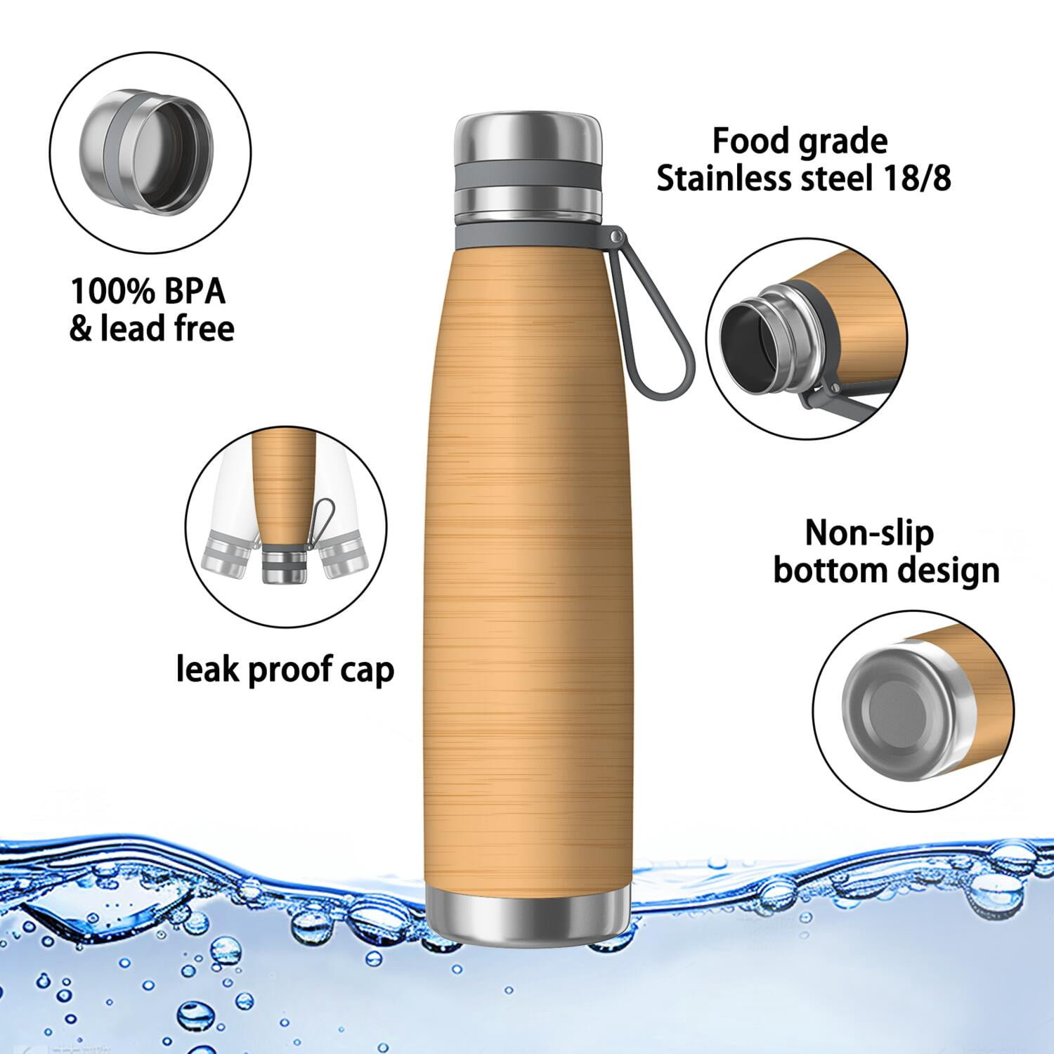 29oz Insulated Water Bottle with Tea Infuser, Stainless Steel Travel Mug, Wood Print
