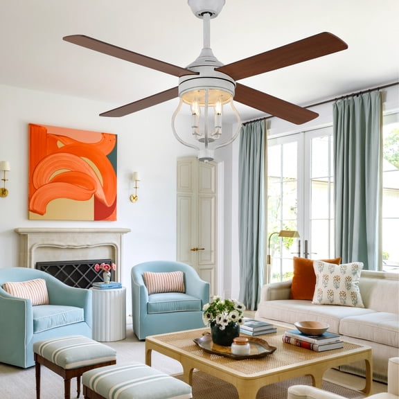 48" Industrial Ceiling Fan with Remote Control 6 Speed 4 Reversible Blades Downrod Fan Bulbs Not Included