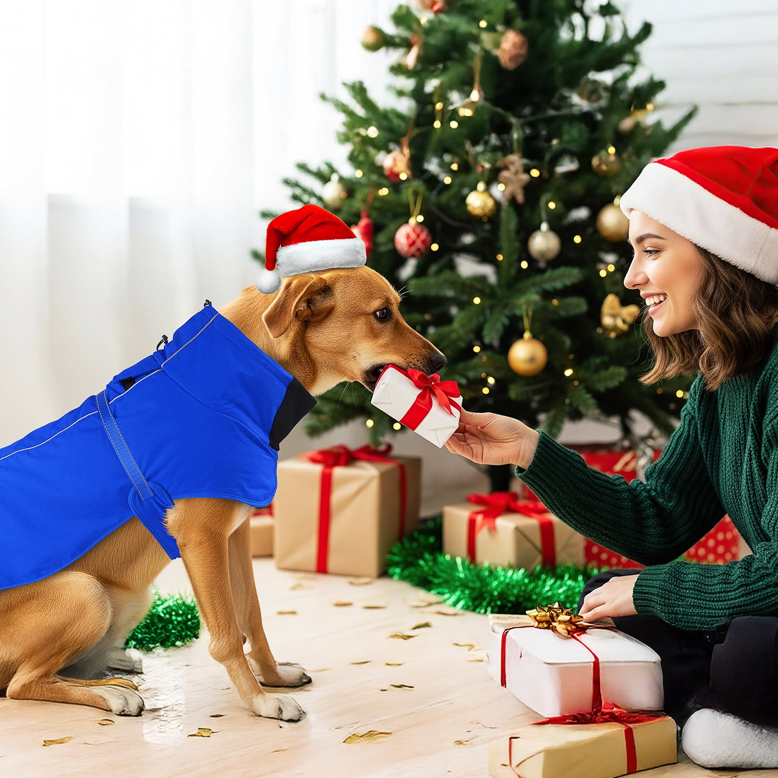 MASBRILL Dog Winter Coat , Waterproof Turtleneck Fleece Jacket with Harnsss for Small to Large Dogs, Warm Reflective Christmas Gift Dog Vest Pet Apparel, Blue