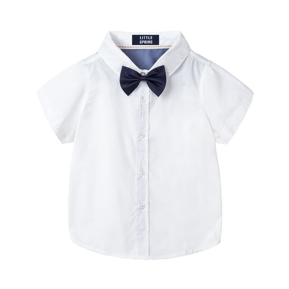 LittleSpring Boys Button Down Shirt, White Solid, Size 7-8