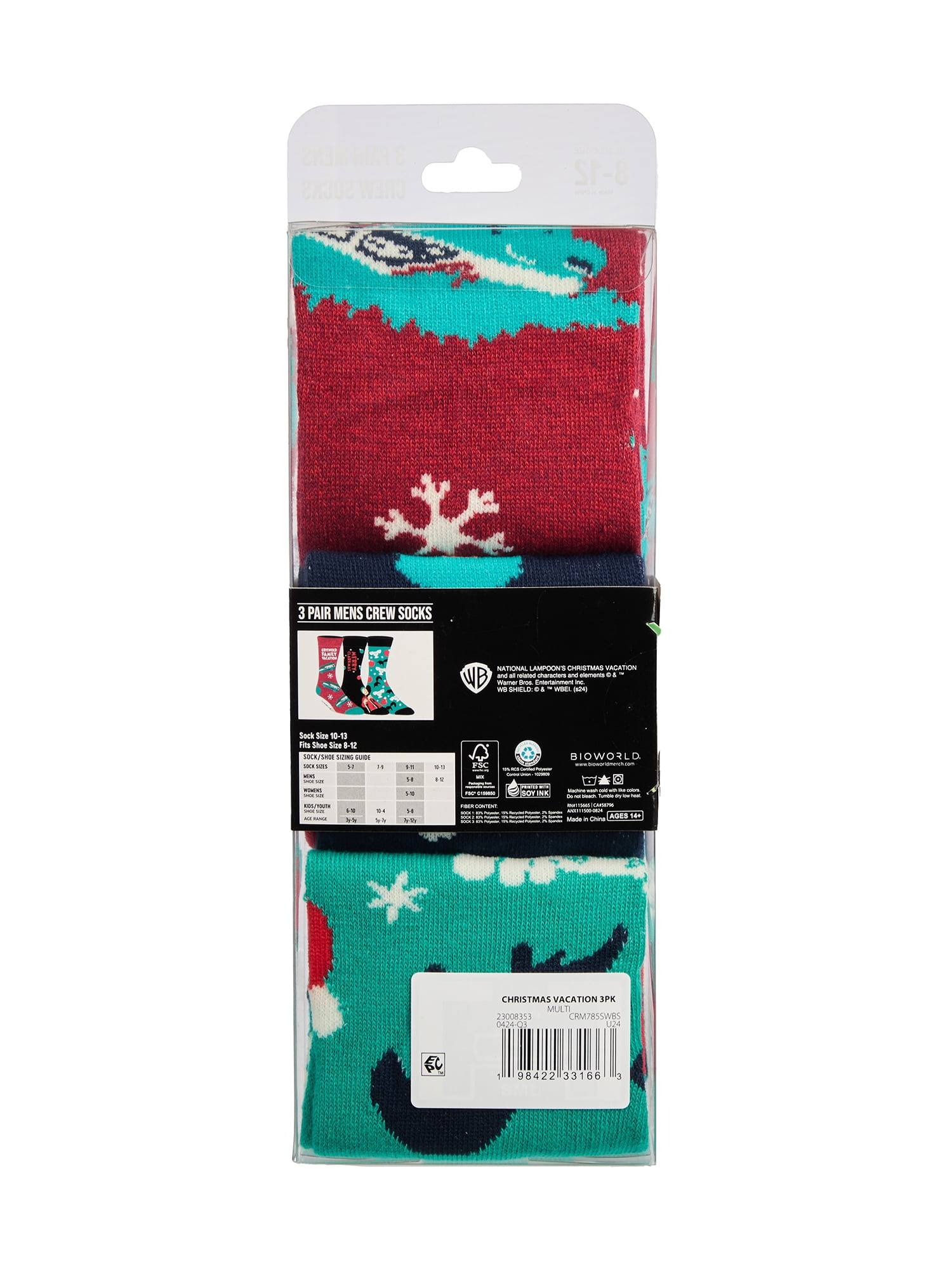 Christmas Vacation Men's Crew Socks, 3-Pack