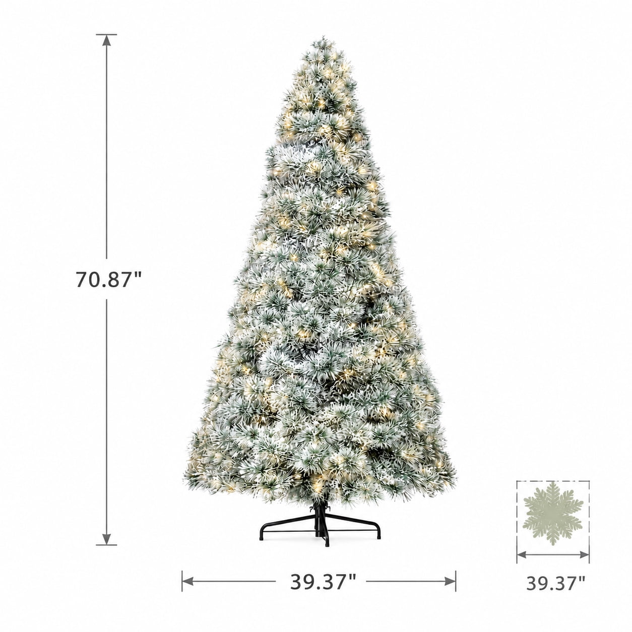 Alvantor 6FT Flocked Prelit Artificial Christmas Tree with 700 Branch Tips & 250 Lights