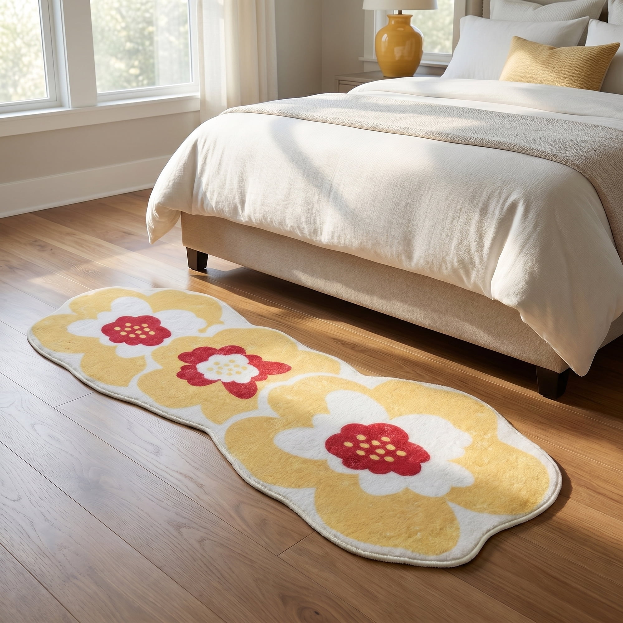 Unique Bargains Shaggy Area Rug Faux Fur Non-Slip Long Area Rug 47" x 16" Yellow Flower