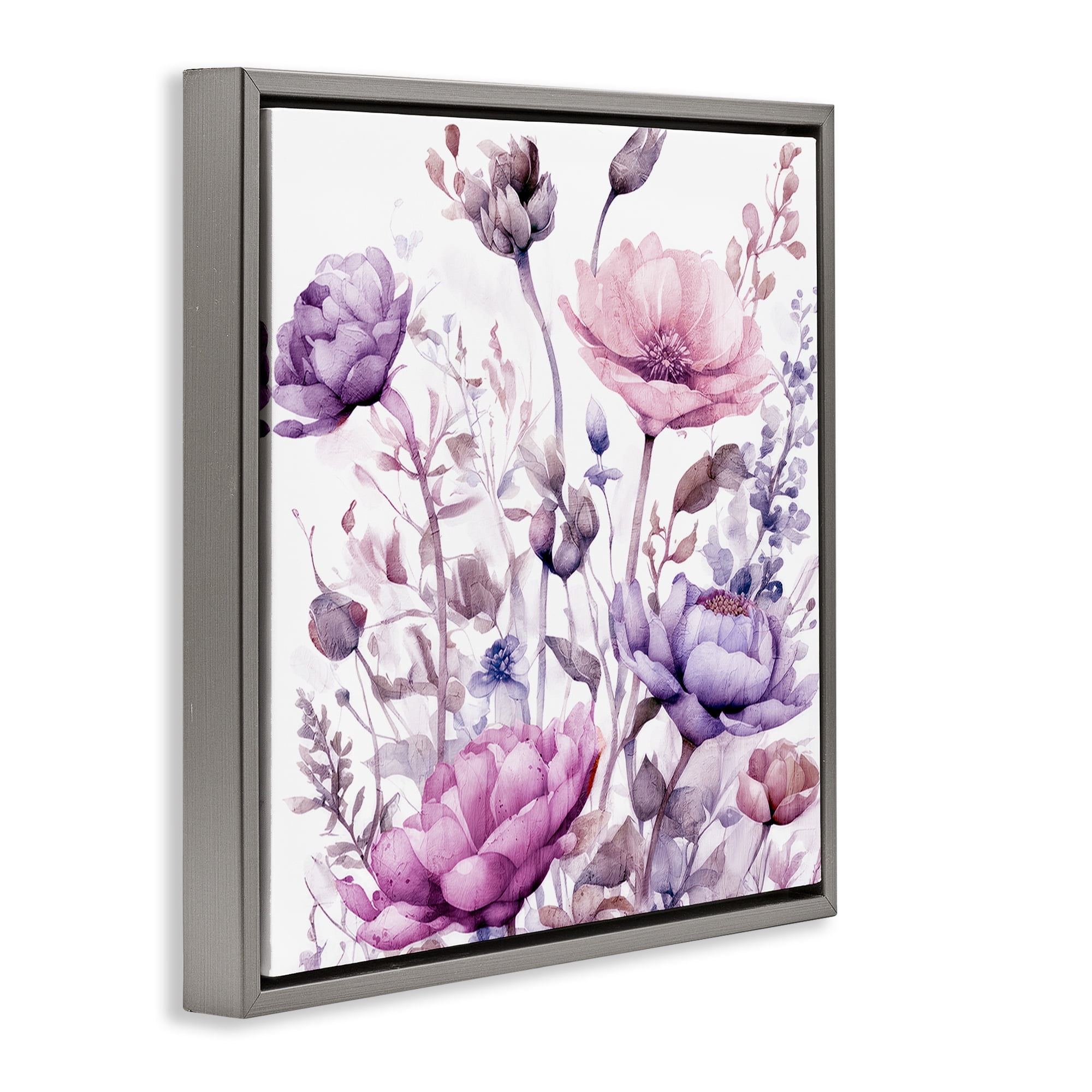 Stupell Industries Purple & Pink Florals Gray Framed Floater Canvas Wall Art, design by Kim Lewis