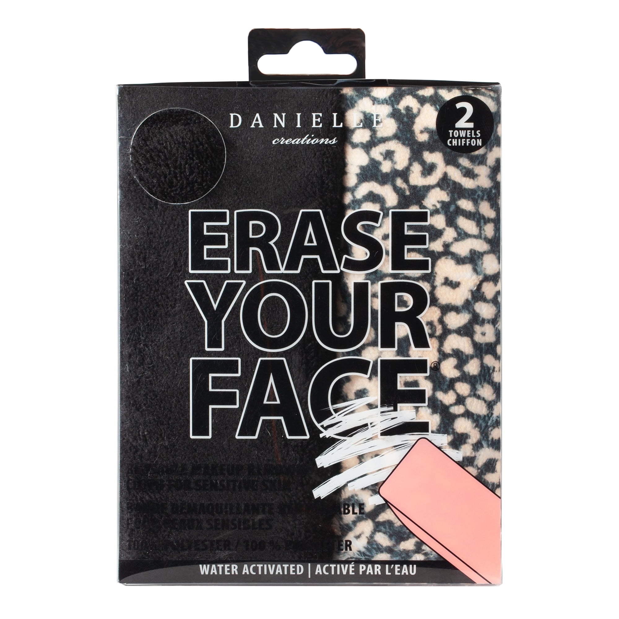 2-Pack Erase Your Face Makeup Removing Cloths, Black & Leopard