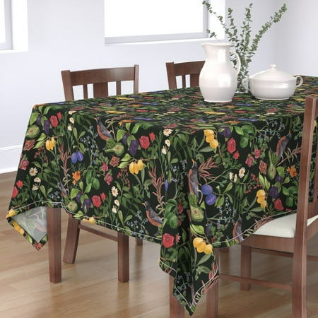 

Cotton Sateen Tablecloth 90 Square - Victorian Botanical Fruit Floral Bird Vintage Dark Plum Print Custom Table Linens by Spoonflower