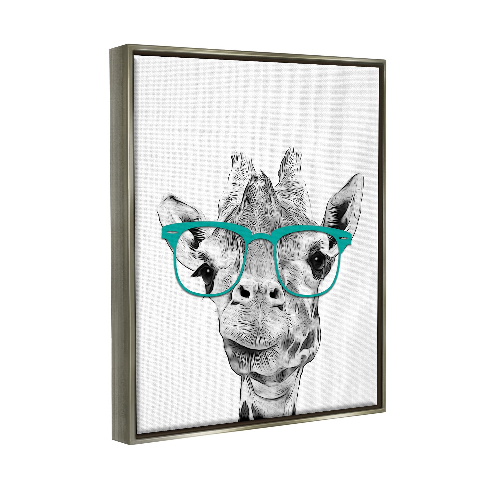 Stupell Industries Fun Giraffe In Glasses Animal Animals & Insects Painting Gray Floater Framed Art Print Wall Art