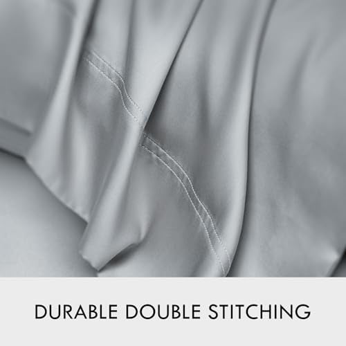ClevaHome 4-Piece Queen Bamboo Bed Sheet Set, 100% Organic Cooling Fabric, 16" Deep Pocket, Silver