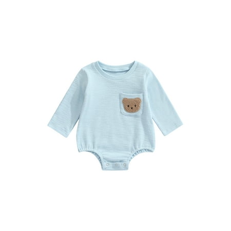 

Baby Girl Boy Summer Romper Bear Embroidery Round Neck Short Sleeve Snaps Jumpsuit for Toddlers