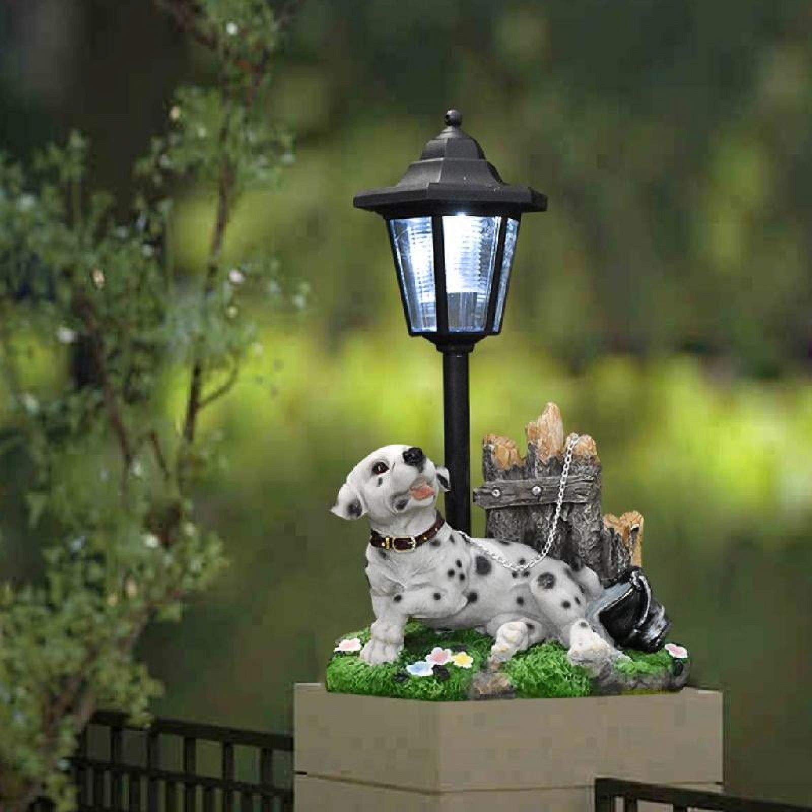 Solar Powered Dog Garden Statue with Resin Craft for Outdoor Decoration Garden Art Sculpture Elegant Yard Ornament