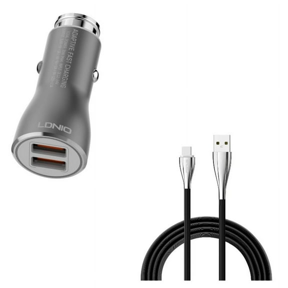 2-Port USB 36W Fast Car Charger w Charger Cord Type-C 10ft USB Cable A4W for Acer Liquid Jade Primo - Alcatel PulseMix, 7, Idol 5S 5 4S - ASUS Zenfone V Live, ROG Phone, AR 6 5z 4 Pro