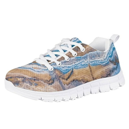 Pzuqiu Marble Print Big Kids Tennis Shoes Girls Size 4 Lightweight Running Sneakers Lace Up Walking Shoes Outdoor Sport Shoes