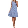 thumbnail image 2 of Vestido midi sin mangas de corte A con cuello en forma de llave y cintura ajustable, estampado de flores en azul y rojo, talla XL, 2 of 6