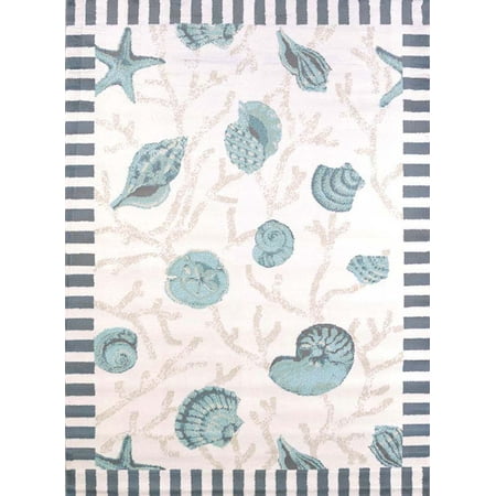 Blue Starfish Rug Designer Home Local Textures Area Rugs - 541-50660 Contemporary Blue Seashells Starfish Coral Reef Rug ()