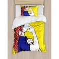 thumbnail image 3 of Unicorn Duvet Cover Set Queen Size, Feminist Unicorn with Famous Gesture on Polka Dots Setting Strength Humor Image Artwork, Decorative 3 Piece Bedding Set with 2 Pillow Shams, Multi, by Ambesonne, 3 of 3