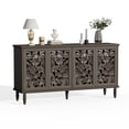 thumbnail image 4 of 61'' W Carved 4-Door Sideboard With Light, Wine Glass Rack And Legs，Suitable For Kitchen, Living Room, And Bedroom, Brown, 4 of 18