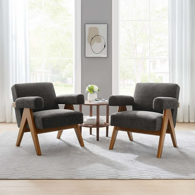 Modway Lyra Fauteuil en Tissu - Ensemble de 2 en Tissu Gris Foncé