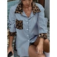 thumbnail image 6 of Women'S Striped Leopard Print Long Sleeve Blouses Cheetah Button Down Collared Shirts Blue M, 6 of 7