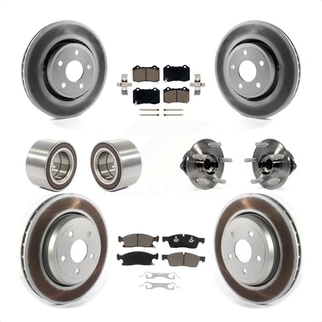 Transit Auto Front Rear Hub Bearing Assembly Coated Disc Brake Rotor and Ceramic Pad Shoe Kit (10Pc) for Car 2018-2020 Dodge Durango with Vented Rotors Left Right Driver Passenger Side KBB-127866