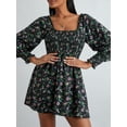 thumbnail image 5 of Women Mini Dress, Long Sleeve Square Neck Floral Dress Fall A-line Dress for Casual Daily, 5 of 10
