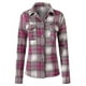 thumbnail image 2 of Chaqueta camisera pesada a cuadros con botones de manga larga informal para mujer, 2 of 5