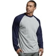 thumbnail image 3 of SLM Men's Long Sleeve Cotton Baseball Raglan Tee Shirt Jersey -Gray/Navy-Small, 3 of 4