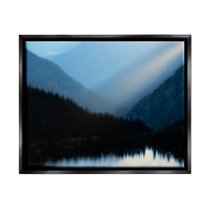 Stupell Industries Blue Mountain Trees Reflection Coastal Photography Black Floater Framed Art Print Wall Art