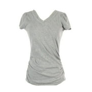 Grace Elements Womens Size Small V-Neck S/S Gathered Side T-Shirt, Mist Grey Heather