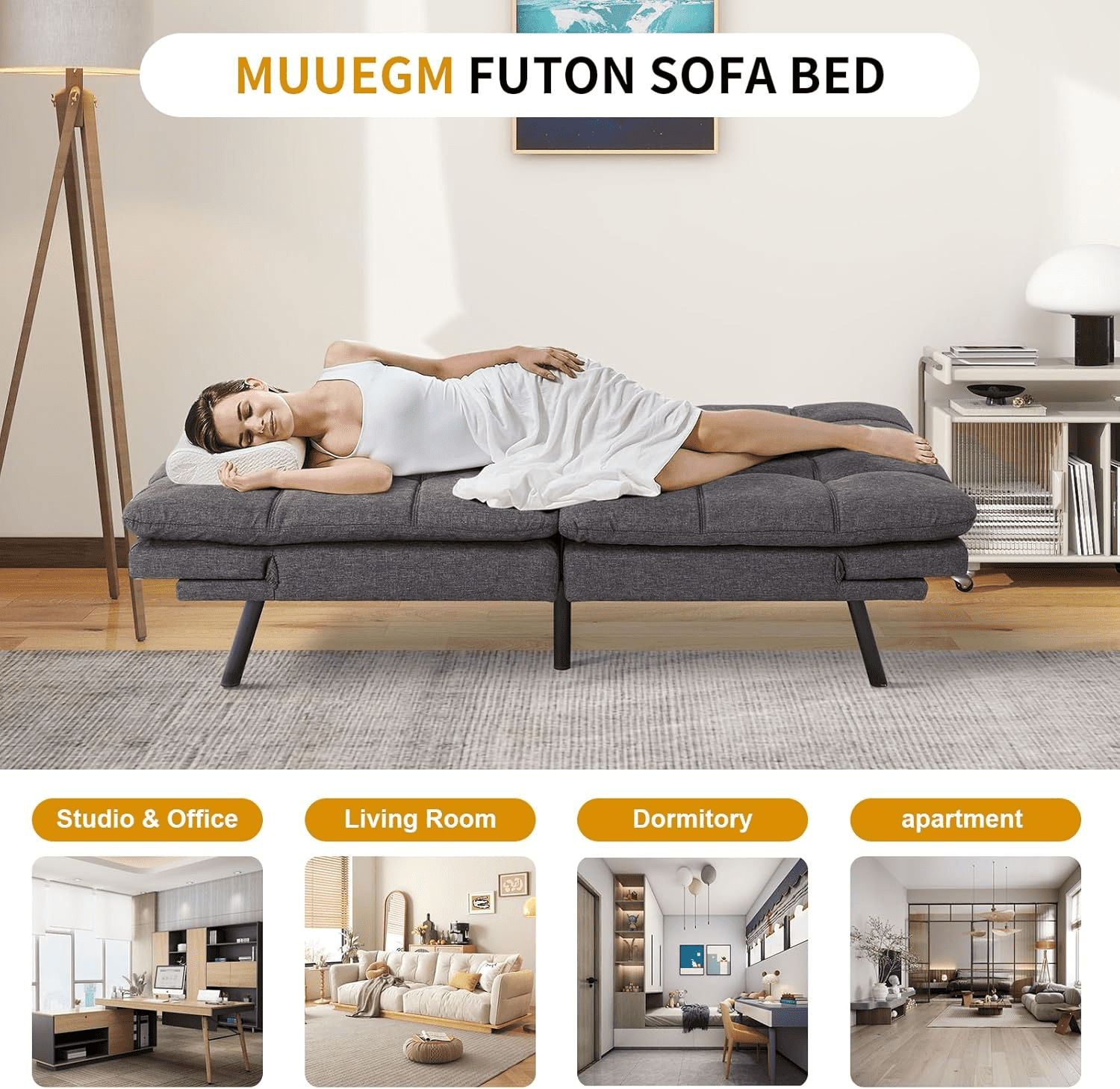 Hcore Modern Futon Sofa Bed, Convertible Memory Foam Couch Bed, Loveseats Sleeper Sofa, Futon Set