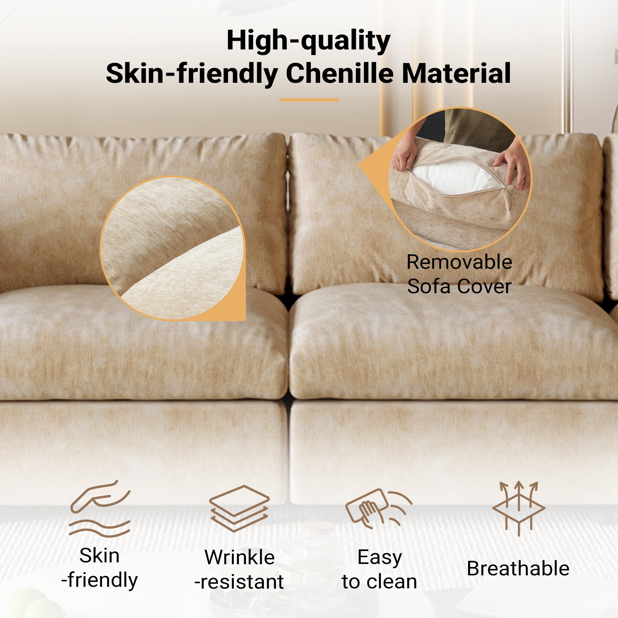 Magic Home Modern Chenille Movable Ottoman, Modular Sectional Sofa