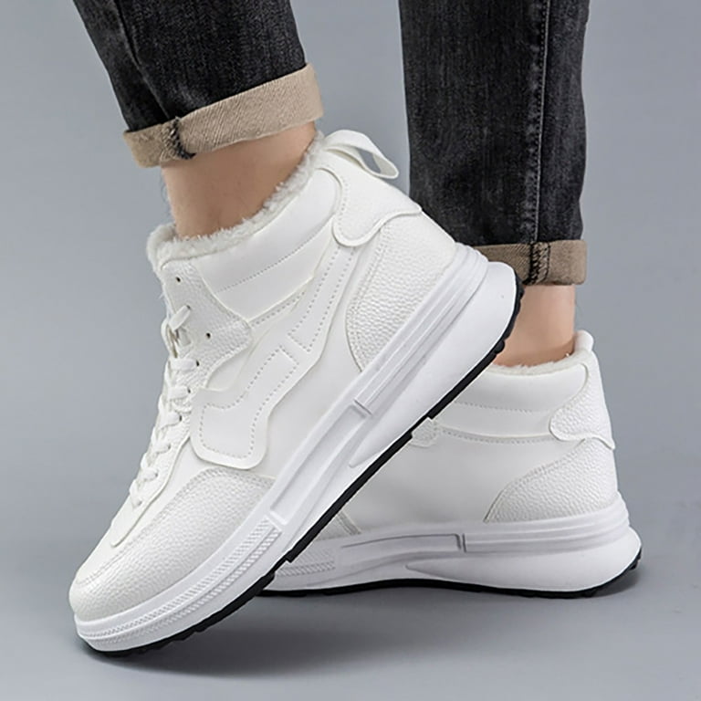 Chnzic Men Warm Plush And Versatile Solid Color Leather Casual Shoes Breathable Soft Sole Cotton Shoes Walmart