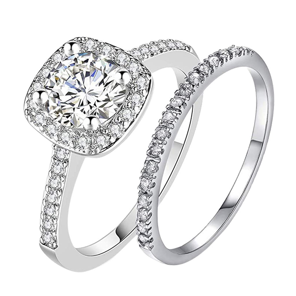 Silver Rose Gold 1.5 Carat Wedding Engagement Eternity Proposal Statement Bridal Ring Set
