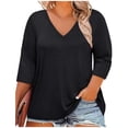 thumbnail image 1 of BLVB Womens Plus Size T-Shirts V Neck 3/4 Sleeve Tops Spring Fall Shirts Casual Basic Loose Fit Tunic Tees Clothes, 1 of 6