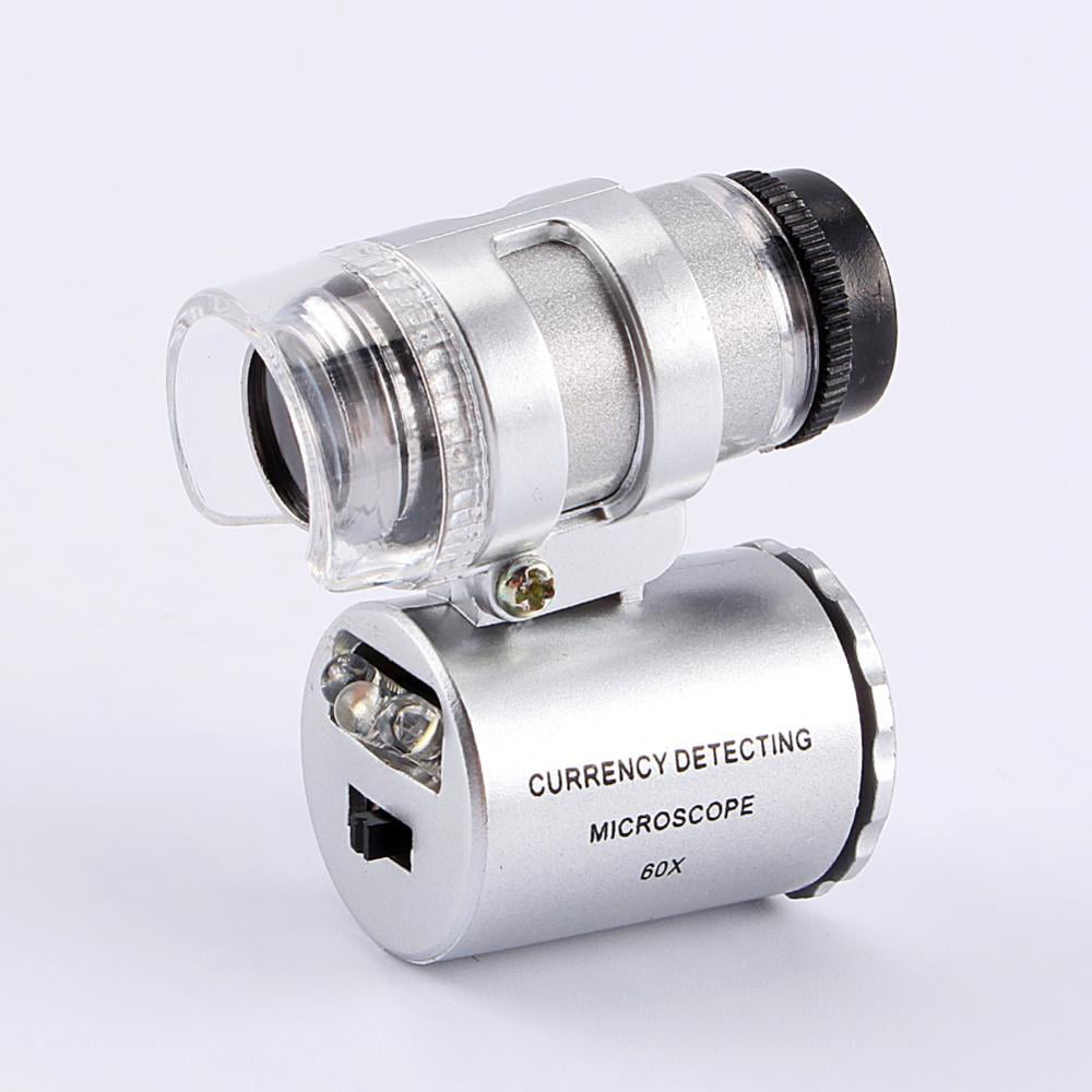 Mini lumière LED Loupe-Mini 60X poche microscope bijoux loupe loupe verre LED UV lumière 