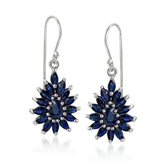 Ross-Simons 3.00 ct. t.w. Sapphire Cluster Drop Earrings in Sterling Silver, Women's, Adult