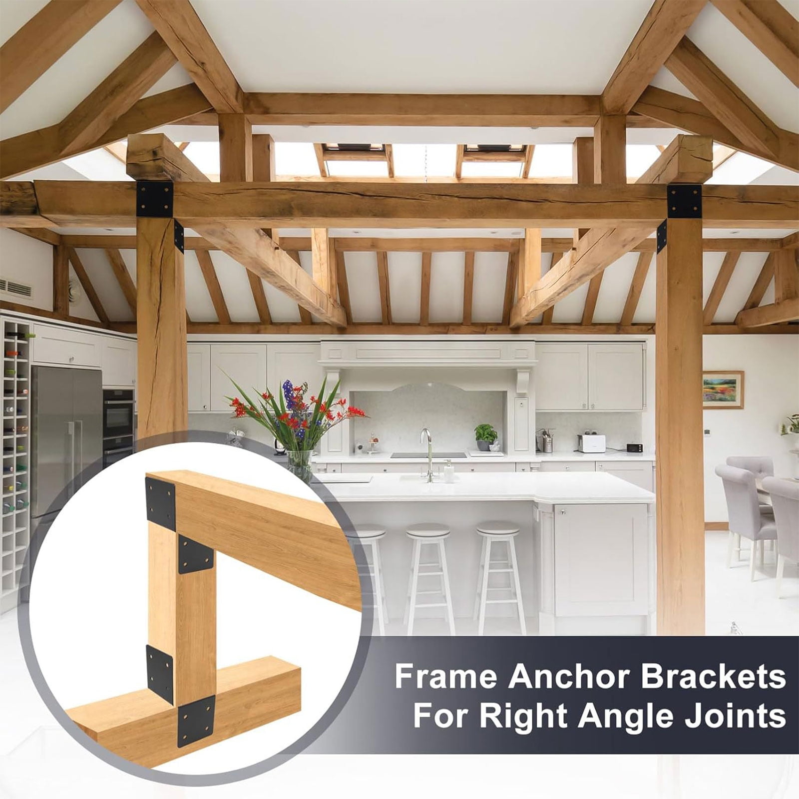 4Pcs Steel Frame Joist Anchors Connector, Reinforced Post Caps Tie Bracket for Wooden House Hanger Joint
